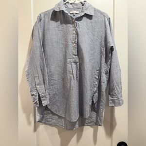 Madewell Oversized Side Button Popover Shirt‎ in Stripe Long Sleeves  Size XS